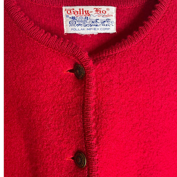 Vintage Tally Ho Red Cardigan Jacket 100 % Boiled Wool Sweater - Picture 6 of 8